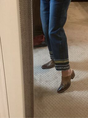 Rafaella Dark Blue Straight Jeans with Striped Hem